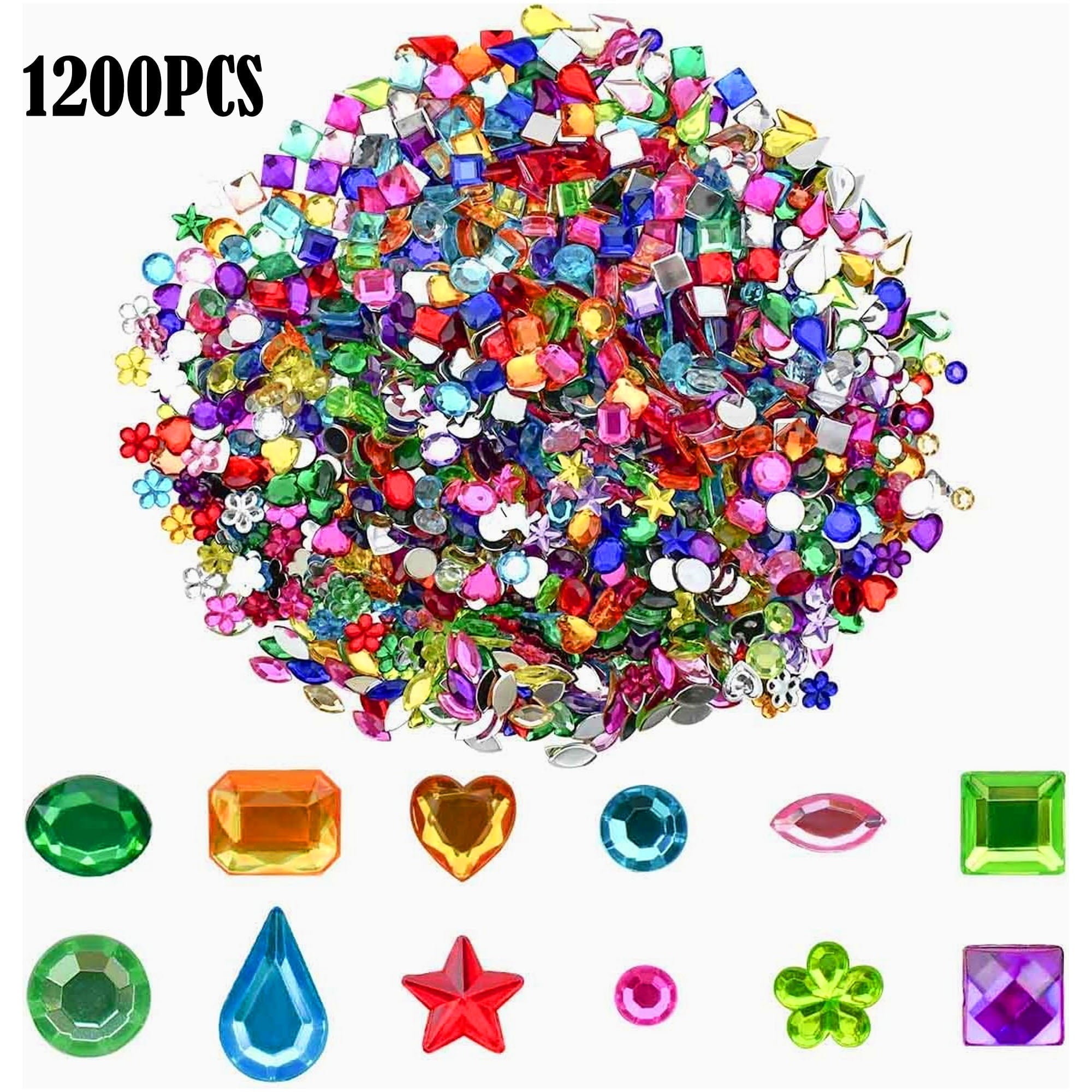 1200 Pack Acrylic Flatback Rhinestones Jewels Craft Gems Jewels Crafts Gemstone Pirate Treasure Jewels Jewels Stickers Rhinestones Party Arts Decoration for Kids Colorful Bling Crystal (12 Shapes)