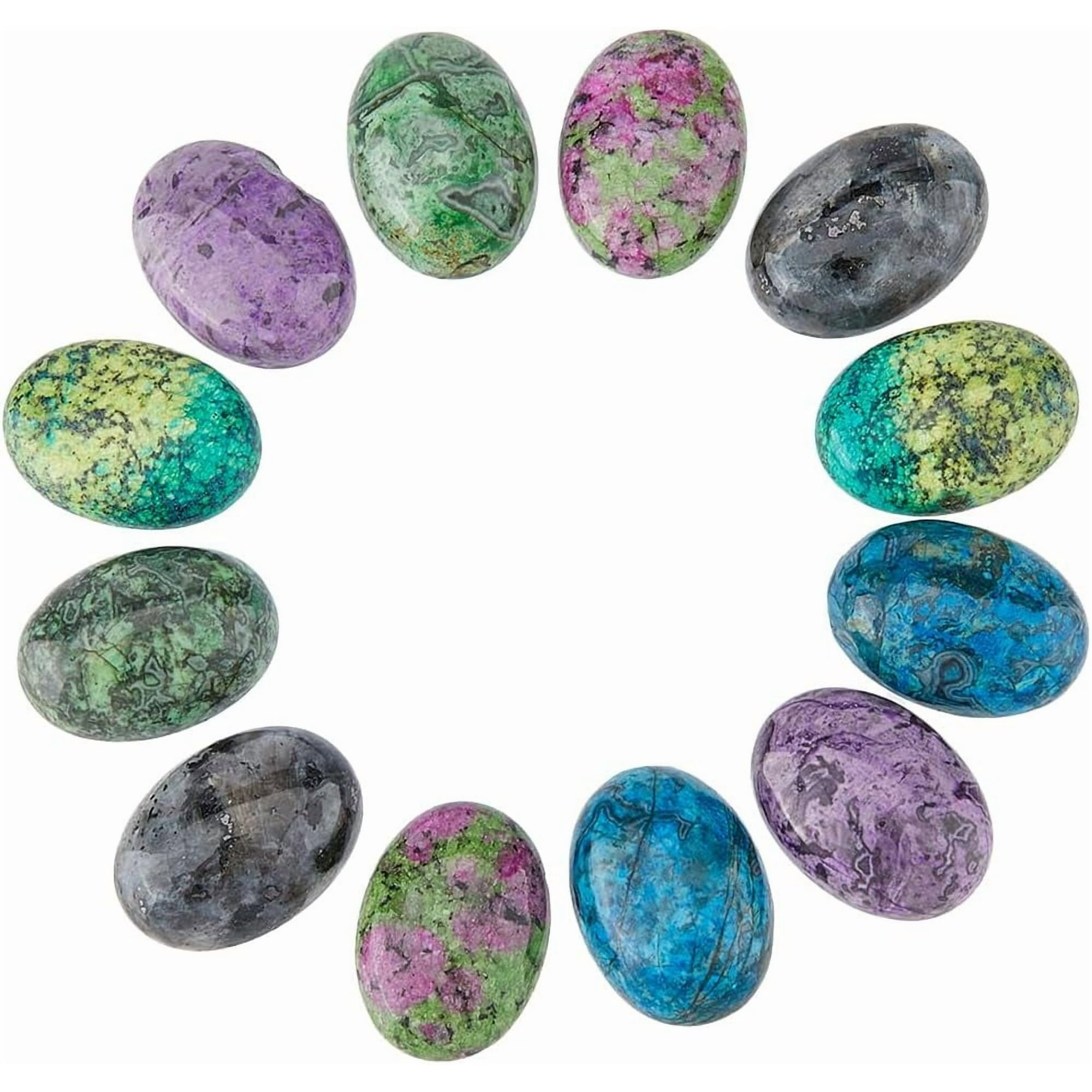 12Pcs 6 Styles Jasper Oval Gemstone Cabochons Semi-Precious Gemstones Quartz Agate Cabochon Dyed Flatback Stone Cabochon for DIY handcrafting