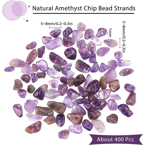 1 Box 400Pcs Amethyst Chips Beads 5-8mm Long Amethyst Chips with Holes Irregular Chips Stone Beads Gemstone Semi Precious for DIY Jewelry Making Bracelet Necklace colorful