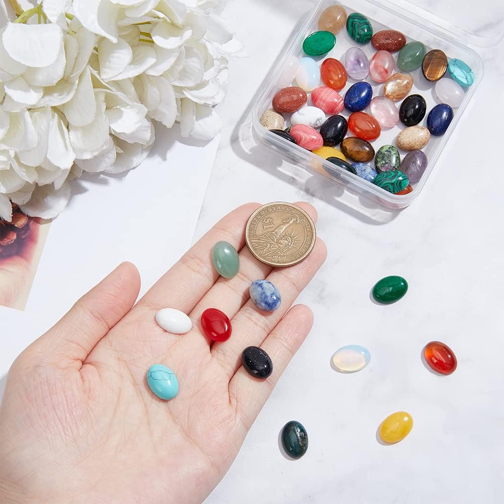 48pcs Oval Dyed Natural Agate Cabochons 14x10mm Flatback Semi-Precious Gemstones Cabochons 23 Colors Healing Quartz Chakra Crystal Stone for Jewelry Making 1 Box