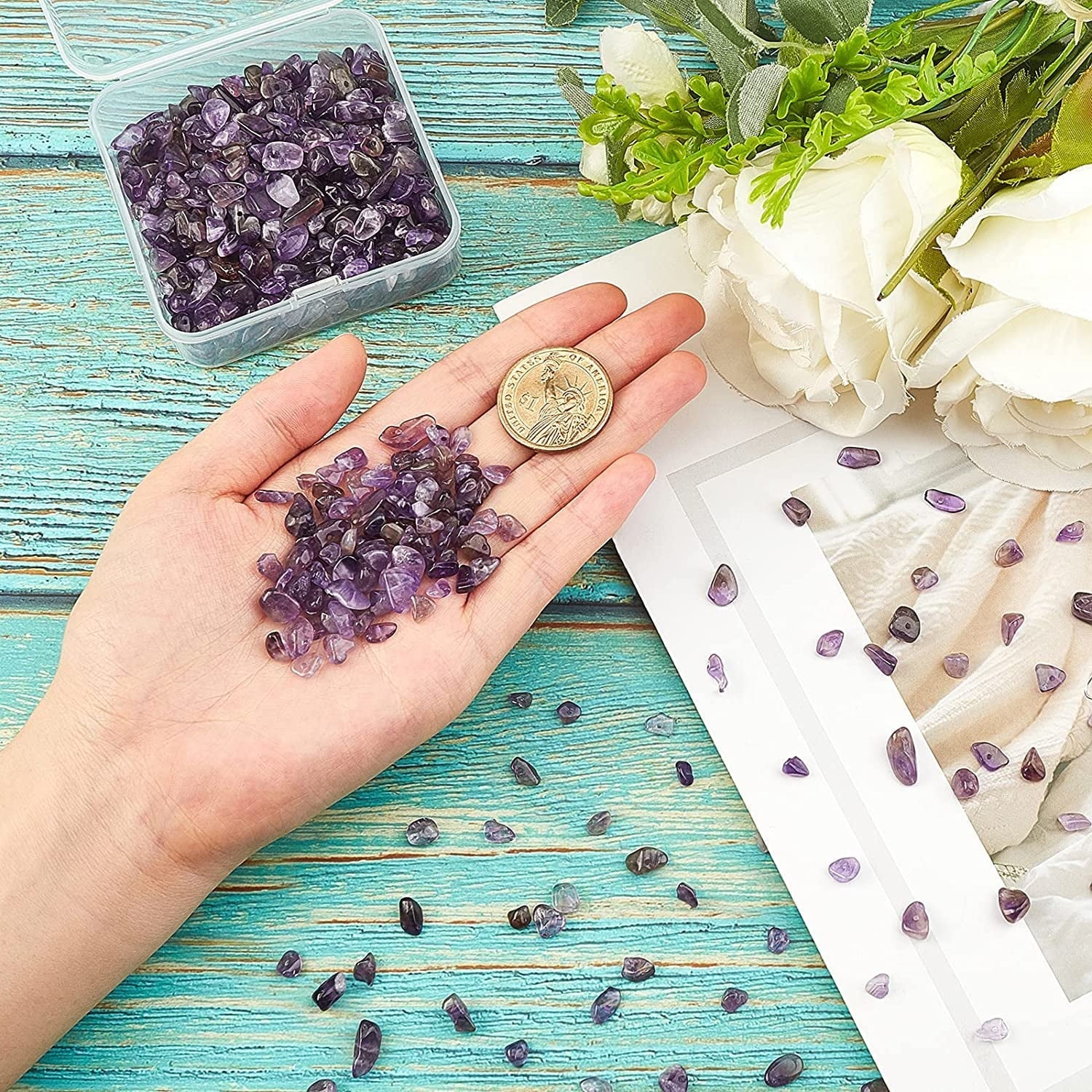 1 Box 400Pcs Amethyst Chips Beads 5-8mm Long Amethyst Chips with Holes Irregular Chips Stone Beads Gemstone Semi Precious for DIY Jewelry Making Bracelet Necklace colorful