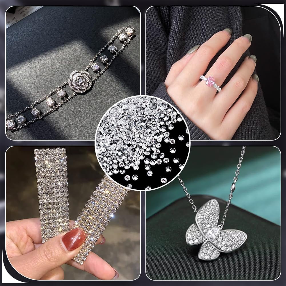 1500Pcs Tiny Cubic Zirconia Faceted Rhinestone Cabochons 2mm Grade A Clear Pointed Back Cabochons Diamond Small Loose Stone Gems for DIY handcrafting