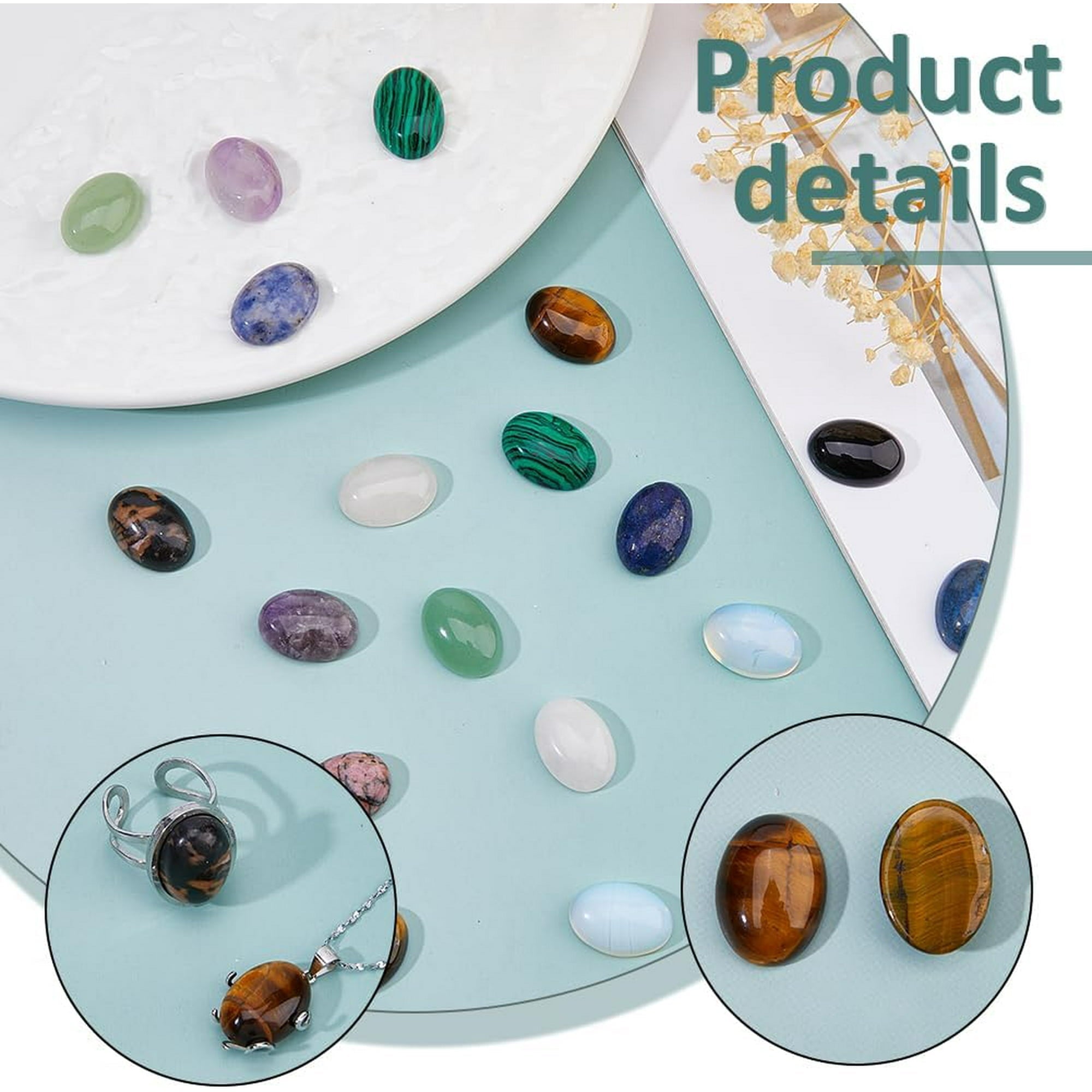 20Pcs 10 Styles Oval Mixed Gemstone Cabochons Semi-Precious Gemstones 18x13mm Natural Quartz Agate Cabochon Dyed Flatback Stone Cabochon Mixed Dyed and Undyed Colorful