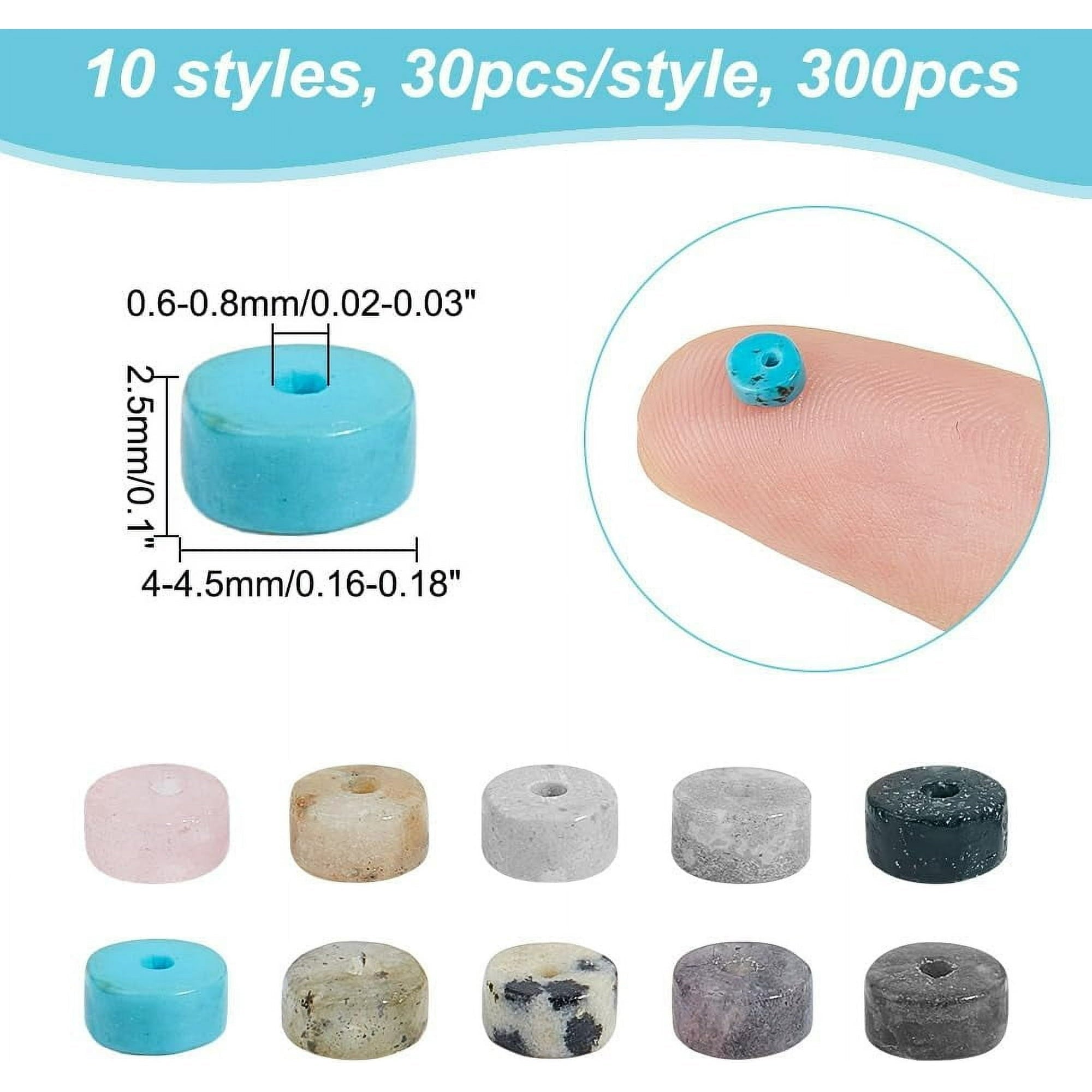 300 Pcs 10 Styles Natural Stone Heishi Beads 4mm Mixed Disc Gemstone Beads Strands Flat Round Stone Beads Loose Spacer Stone Beads for Bracelet Jewelry Making Hole: 0.6-0.8mm diy