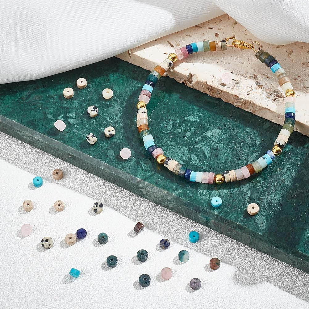 300 Pcs 10 Styles Natural Stone Heishi Beads 4mm Mixed Disc Gemstone Beads Strands Flat Round Stone Beads Loose Spacer Stone Beads for Bracelet Jewelry Making Hole: 0.6-0.8mm diy
