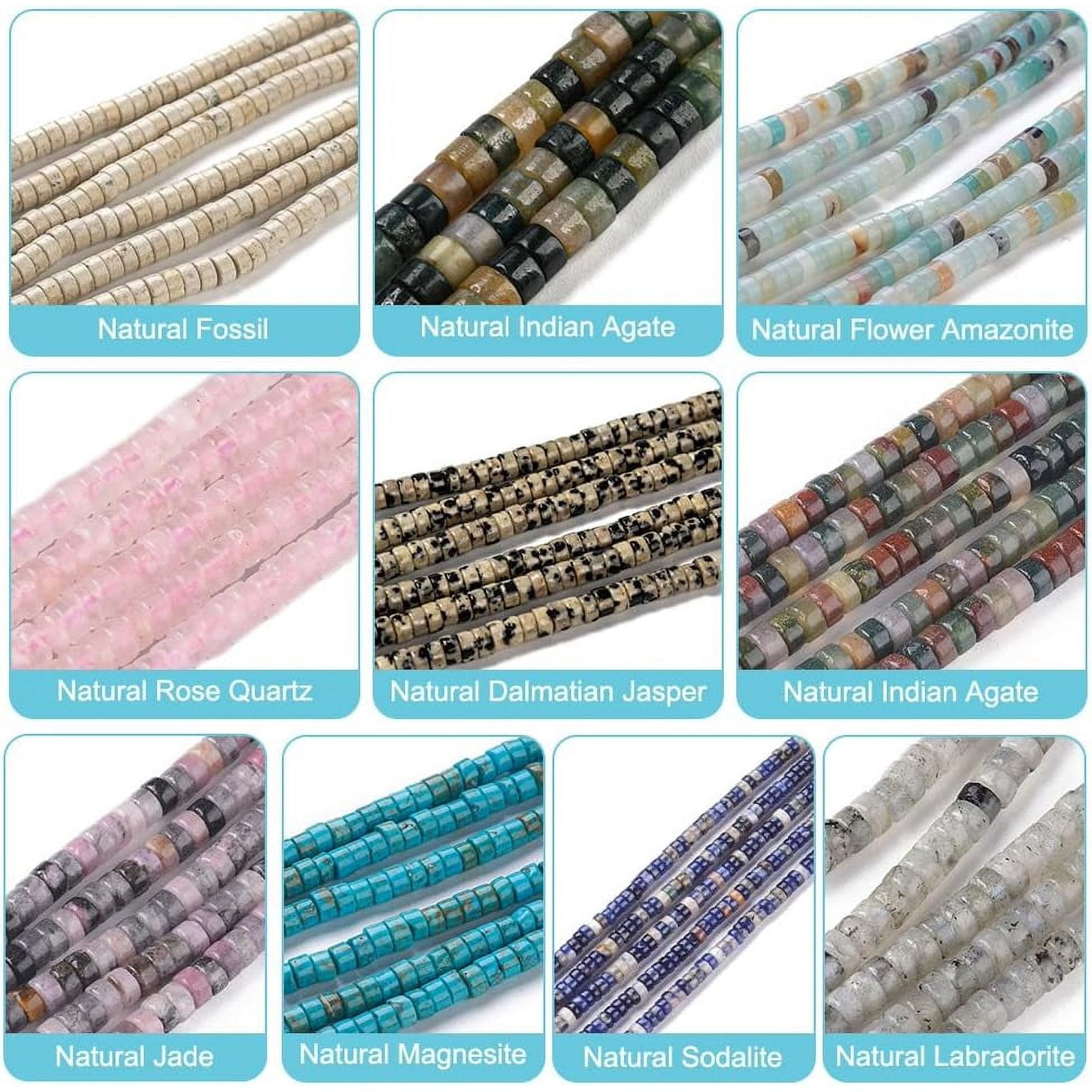 300 Pcs 10 Styles Natural Stone Heishi Beads 4mm Mixed Disc Gemstone Beads Strands Flat Round Stone Beads Loose Spacer Stone Beads for Bracelet Jewelry Making Hole: 0.6-0.8mm diy