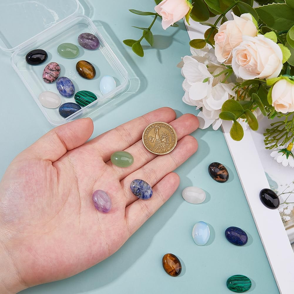 20Pcs 10 Styles Oval Mixed Gemstone Cabochons Semi-Precious Gemstones 18x13mm Natural Quartz Agate Cabochon Dyed Flatback Stone Cabochon Mixed Dyed and Undyed Colorful