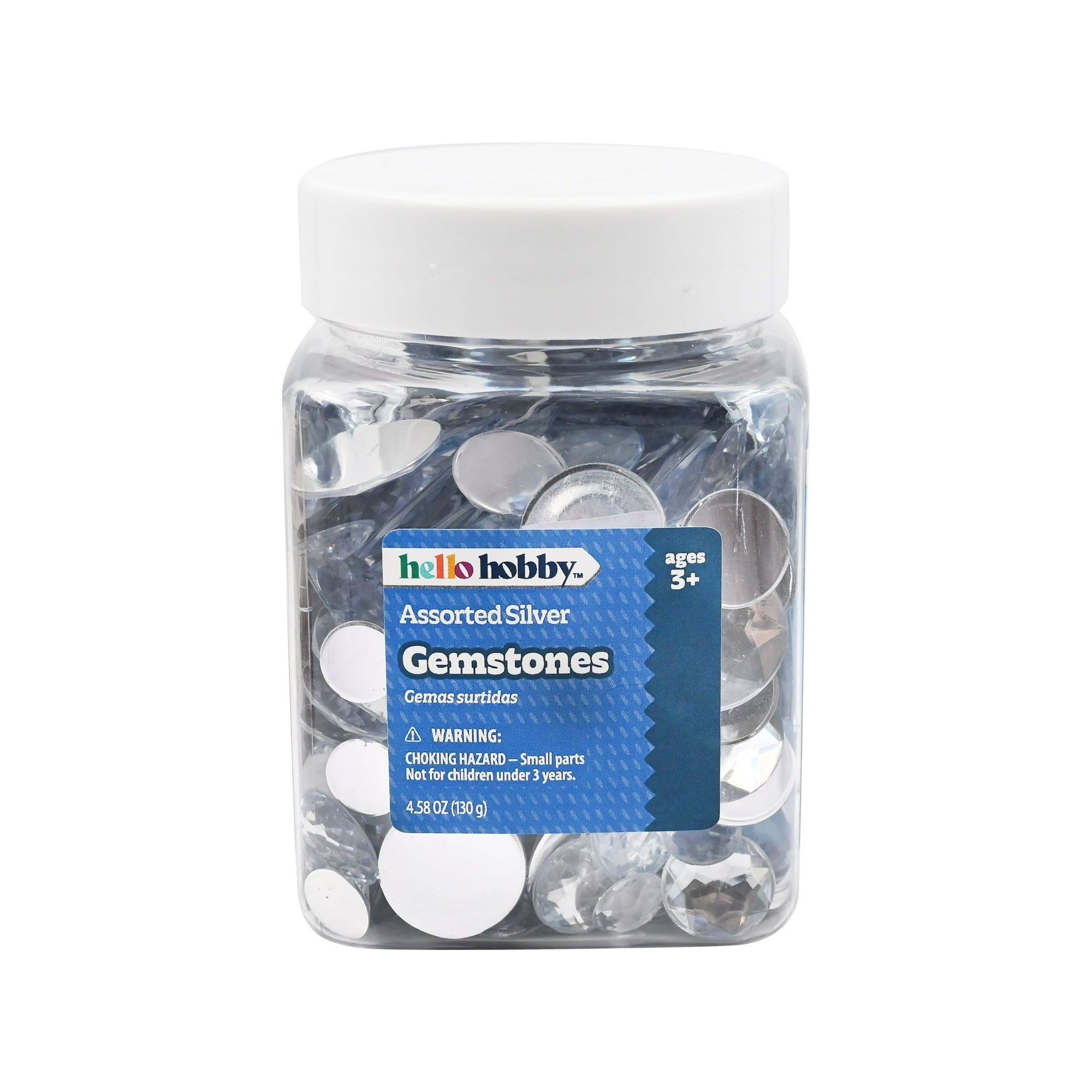 Hello Hobby Silver Assorted Gemstones, Clear Finish, Loose Set for Crafts and Décor