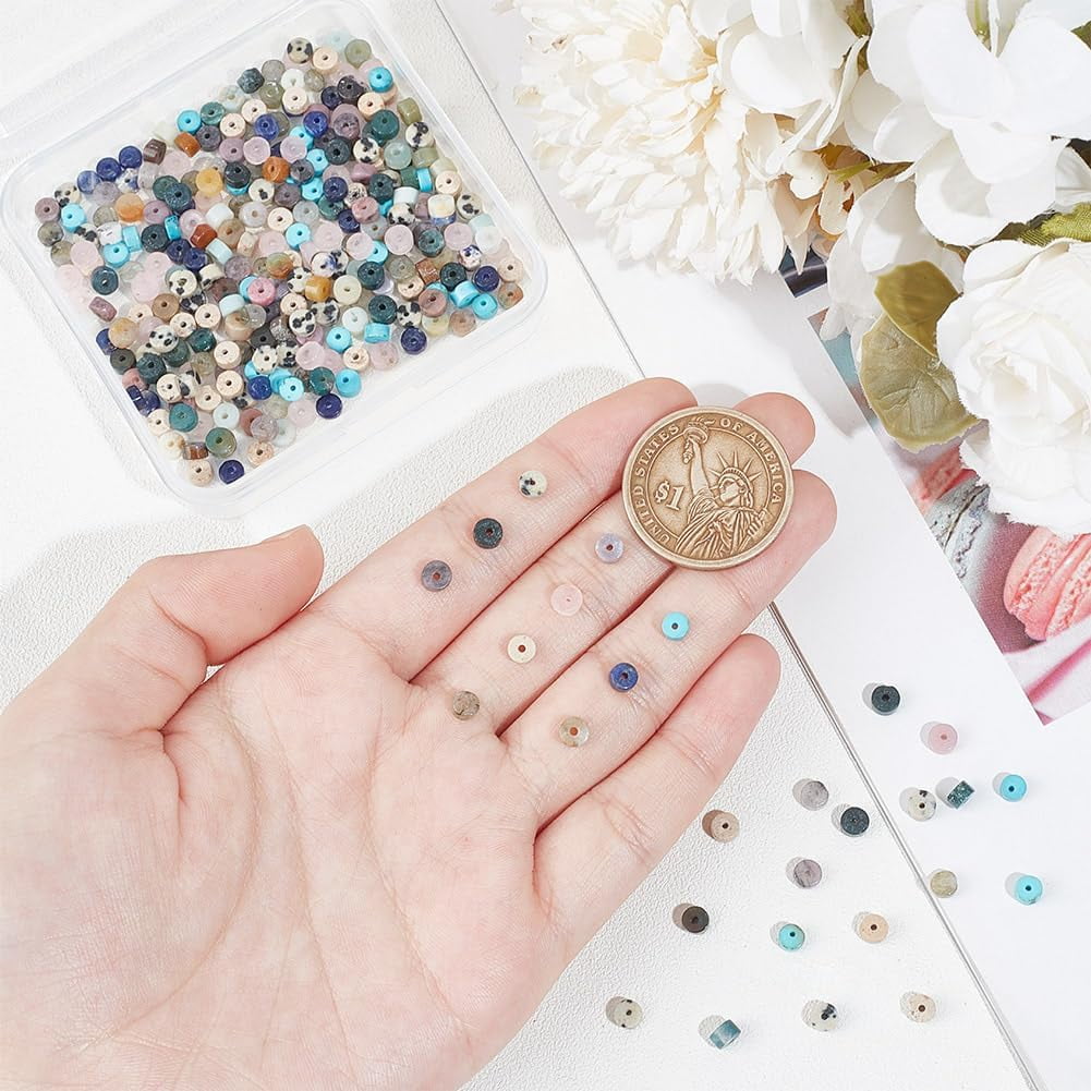 300 Pcs 10 Styles Natural Stone Heishi Beads 4mm Mixed Disc Gemstone Beads Strands Flat Round Stone Beads Loose Spacer Stone Beads for Bracelet Jewelry Making Hole: 0.6-0.8mm diy