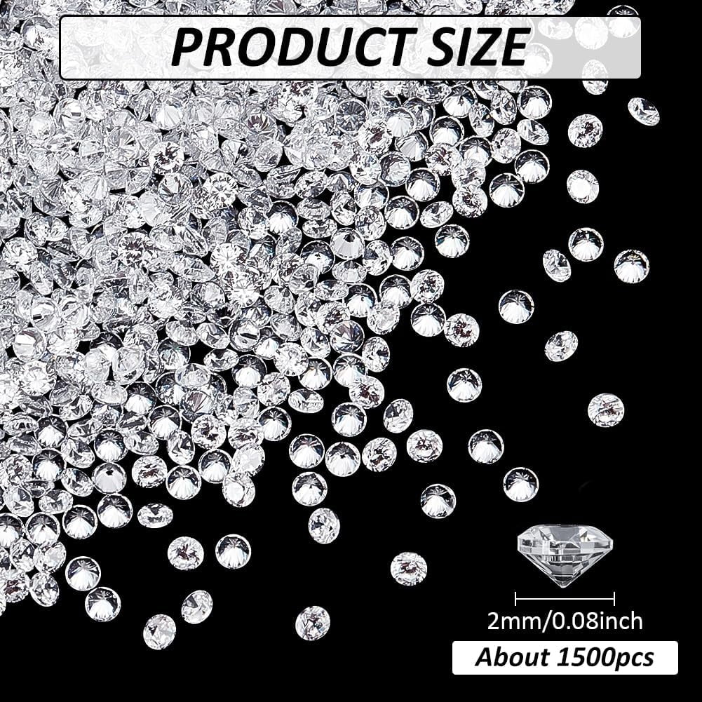 1500Pcs Tiny Cubic Zirconia Faceted Rhinestone Cabochons 2mm Grade A Clear Pointed Back Cabochons Diamond Small Loose Stone Gems for DIY handcrafting
