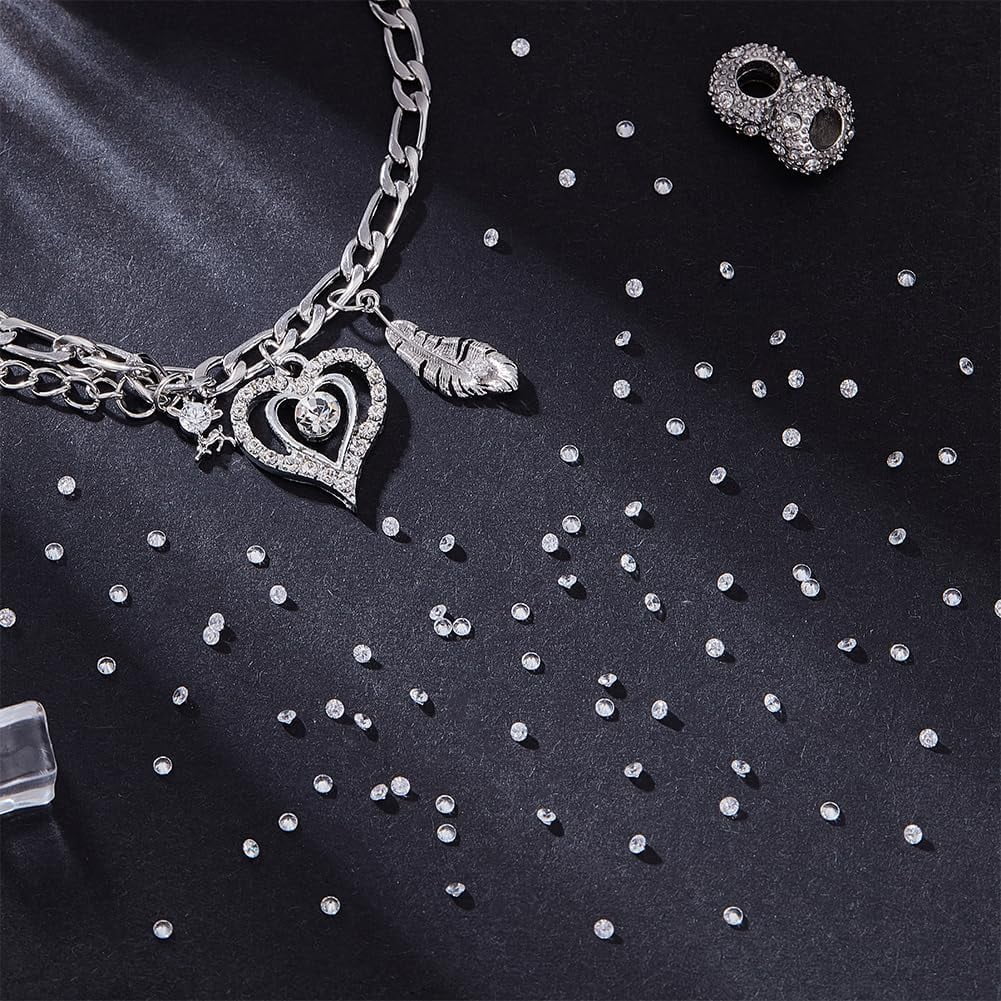 1500Pcs Tiny Cubic Zirconia Faceted Rhinestone Cabochons 2mm Grade A Clear Pointed Back Cabochons Diamond Small Loose Stone Gems for DIY handcrafting