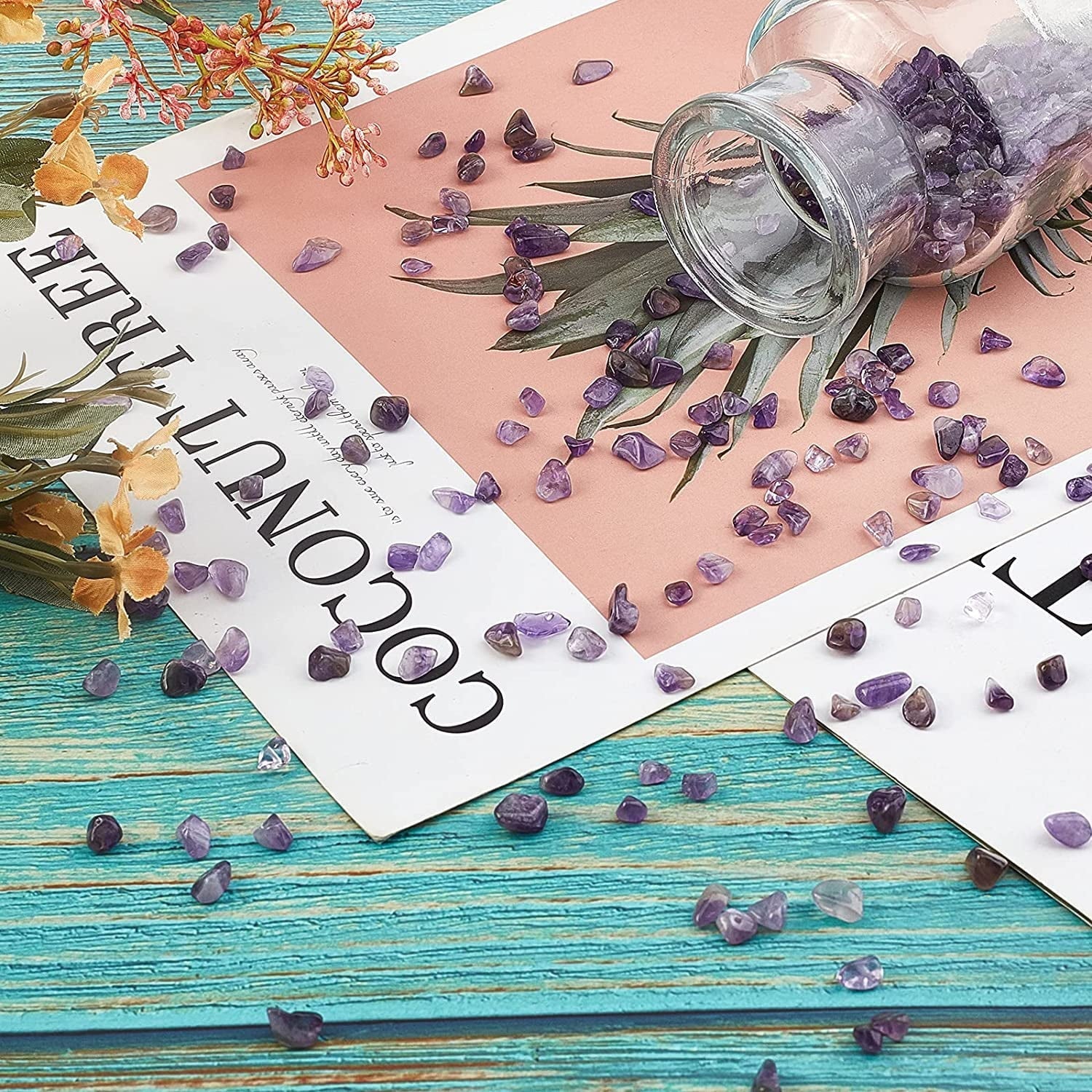 1 Box 400Pcs Amethyst Chips Beads 5-8mm Long Amethyst Chips with Holes Irregular Chips Stone Beads Gemstone Semi Precious for DIY Jewelry Making Bracelet Necklace colorful