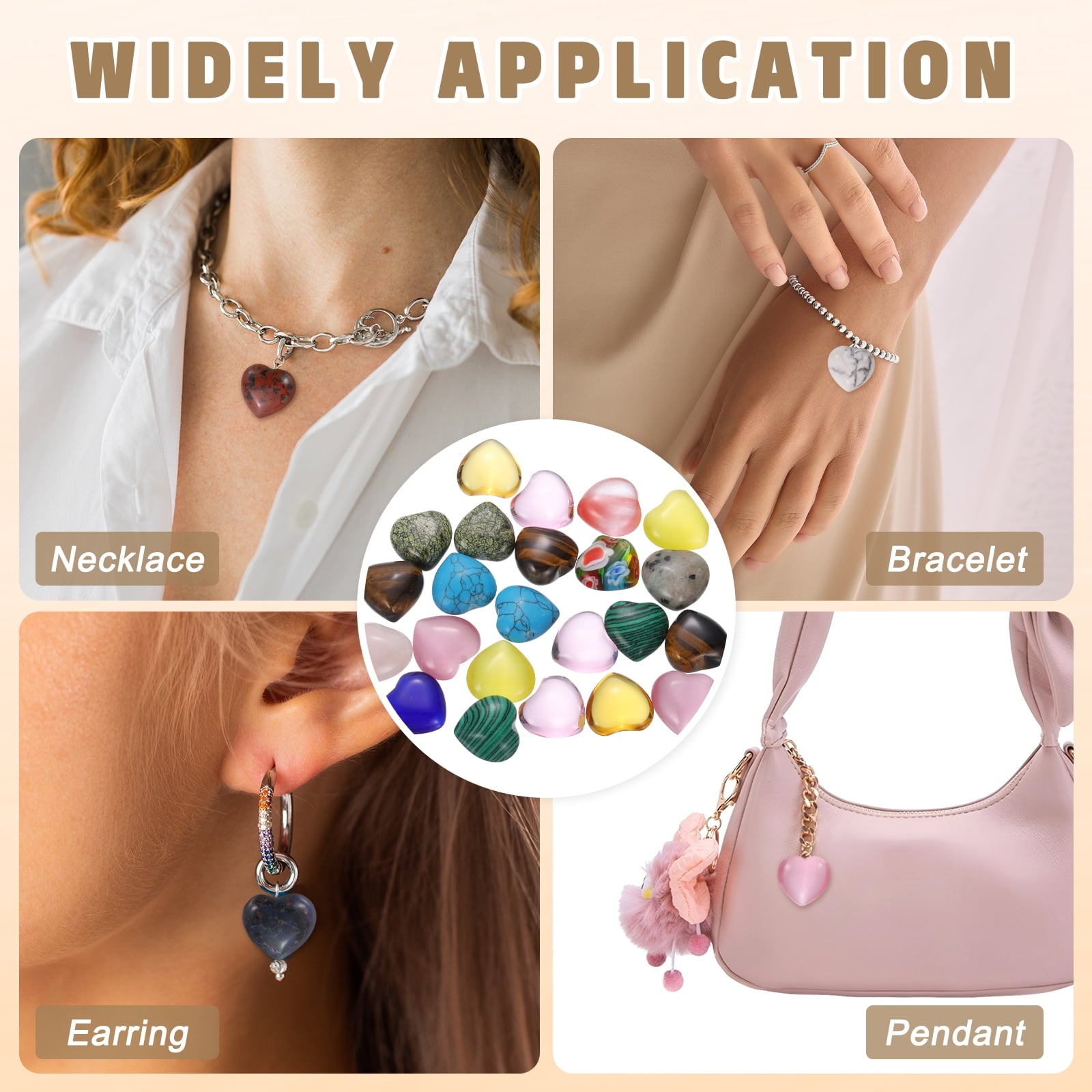 Uxcell 20Pcs Natural Heart Shaped Crystal Stone, 0.6 Inch 5/16" Thick Mini Polished Love Gemstone Crystal, Pocket Rock Engraved Worry Stones for Women Gift Meditation, Red Veins Stone